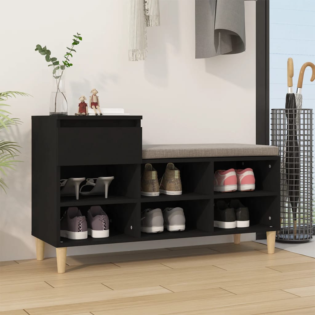 Vetonek Mueble zapatero madera contrachapada negro 102x36x60 cm