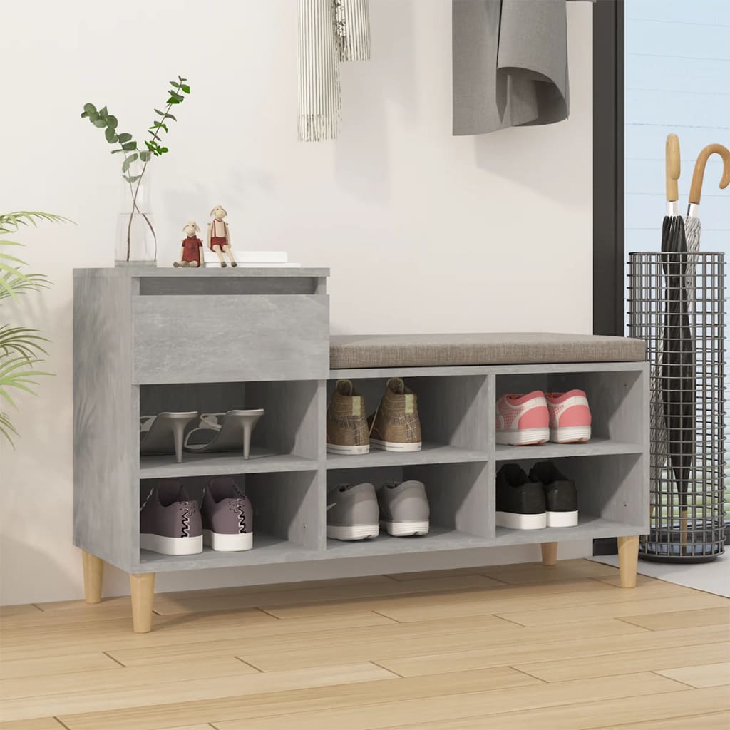 Vetonek Mueble zapatero madera contrachapada gris hormigón 102x36x60 cm