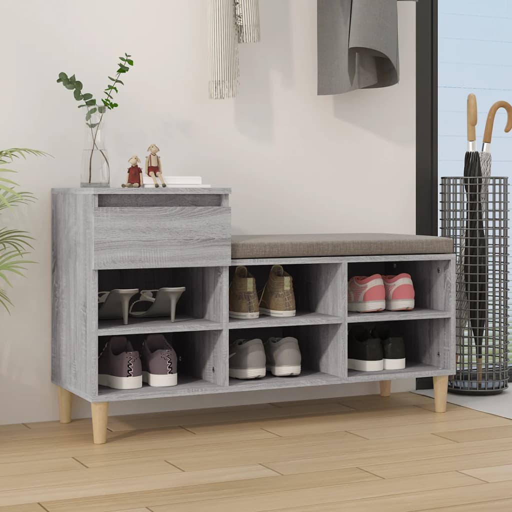 Vetonek Mueble zapatero madera contrachapada gris Sonoma 102x36x60 cm