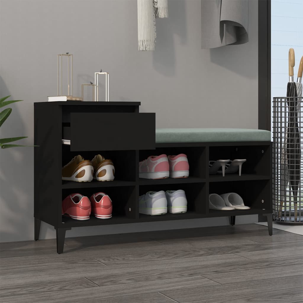 Mueble zapatero madera negro 102x36x60 cm