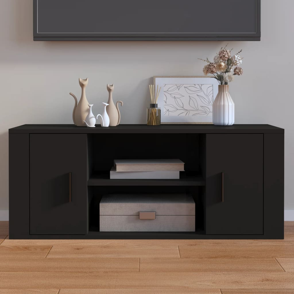 Vetonek Mueble para TV madera contrachapada negra 100x35x40 cm