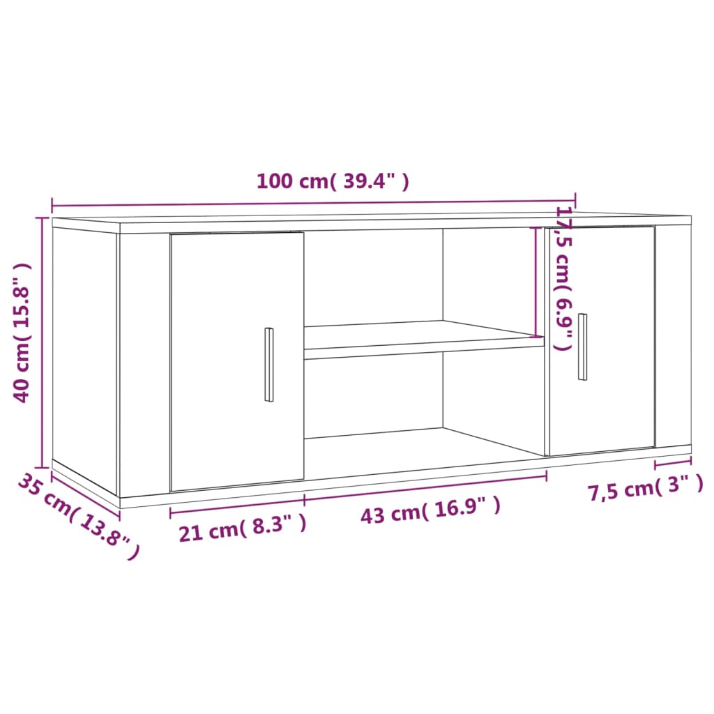 Mueble para TV madera contrachapada negra 100x35x40 cm