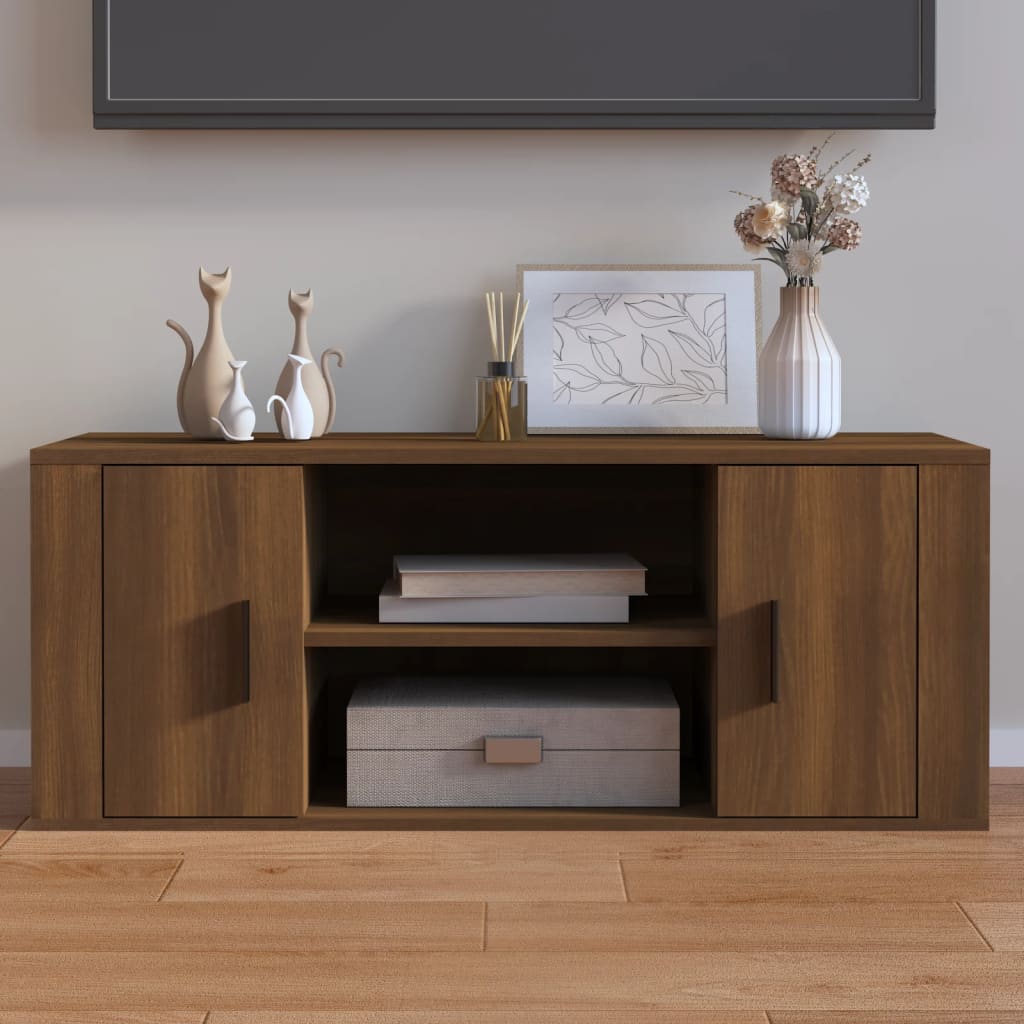 Vetonek Mueble TV madera contrachapada color marrón roble 100x35x40 cm