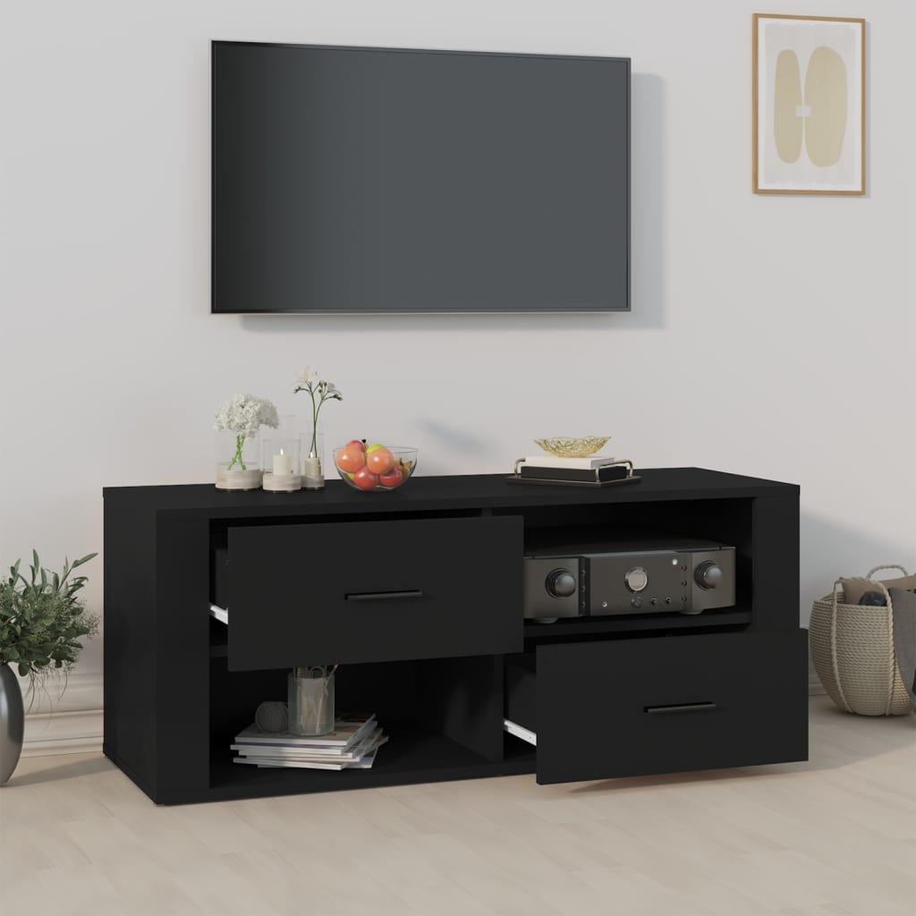 TV furniture black wood 100x35x40 cm