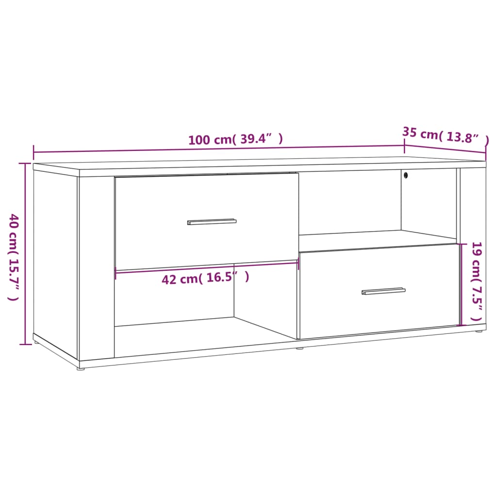 TV furniture white wood 100x35x40 cm