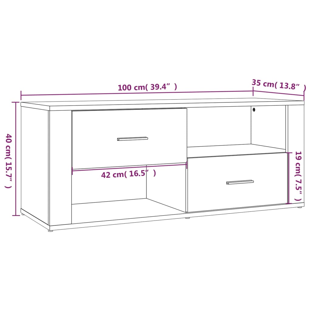 TV furniture plywood gray 100x35x40 cm