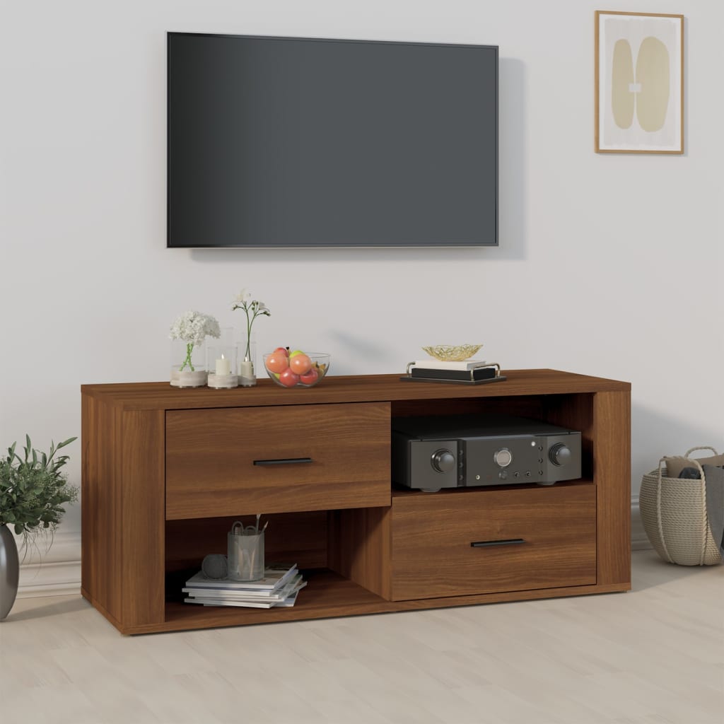 Vetonek Mueble TV madera contrachapada color marrón roble 100x35x40 cm