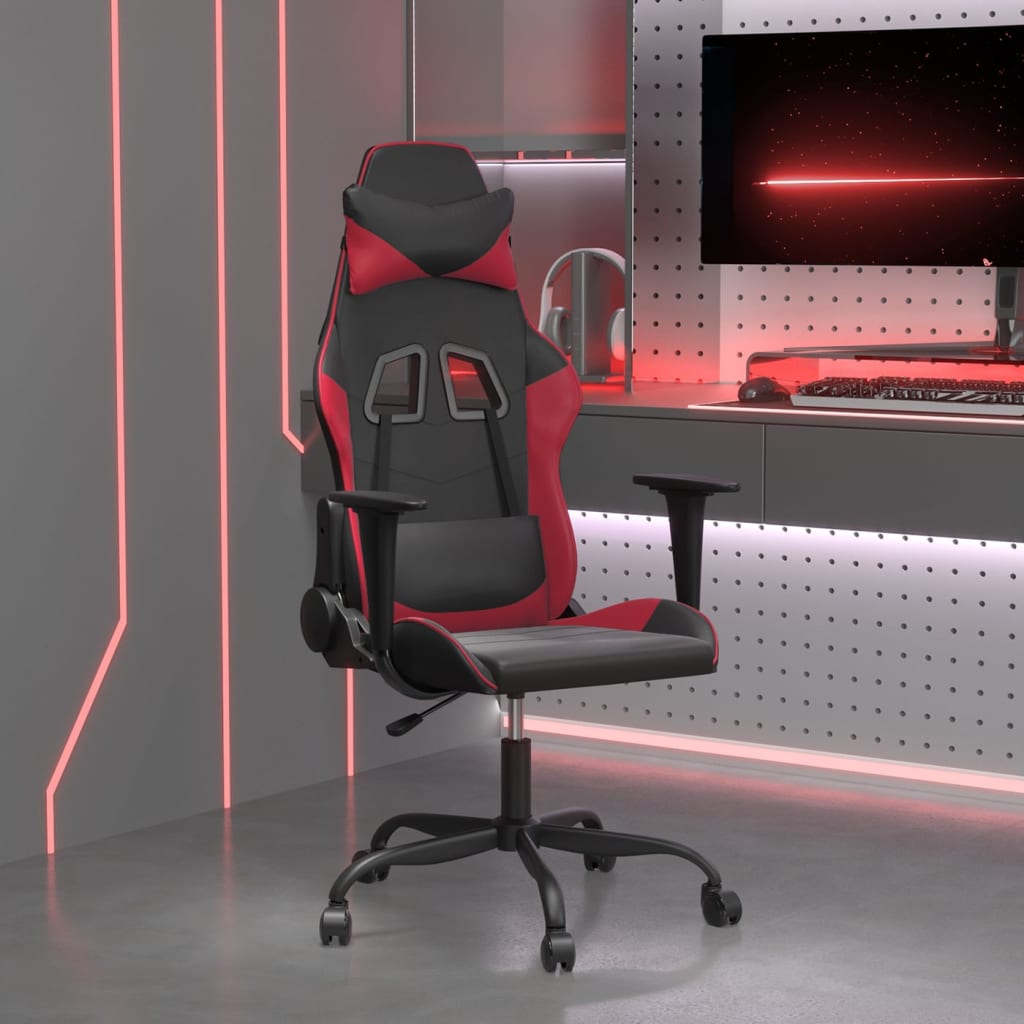 Vetonek Silla gaming cuero sintético negro y rojo vino tinto