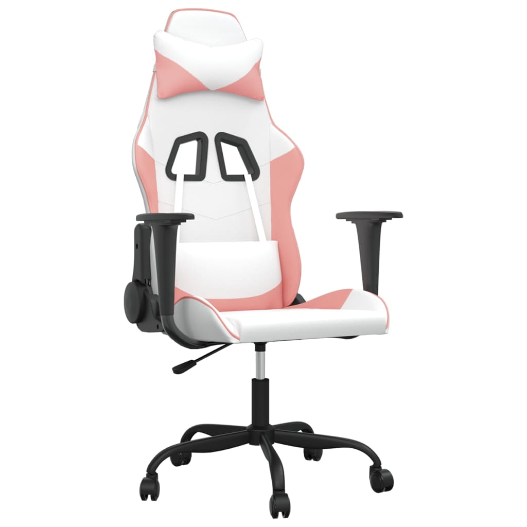 Silla gaming cuero sintético blanco y rosa vidaXL