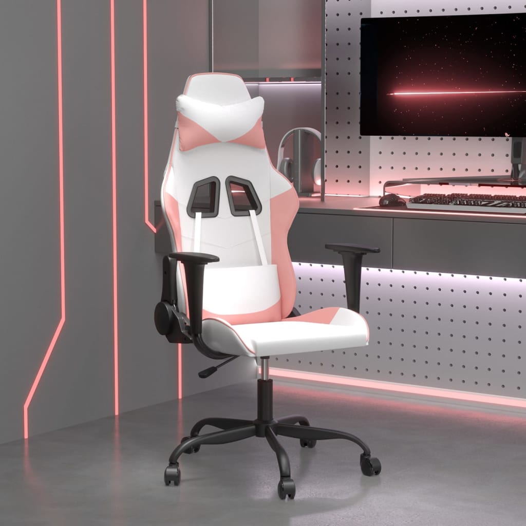 Vetonek Silla gaming cuero sintético blanco y rosa