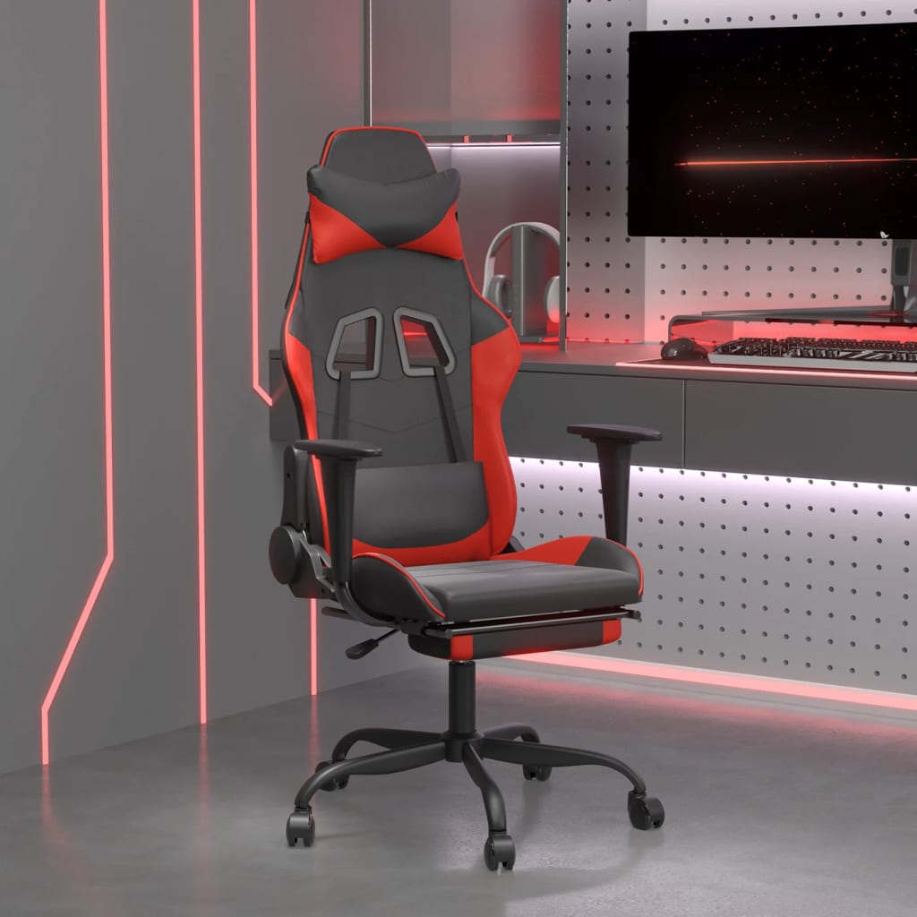 Vetonek Silla gaming con reposapiés cuero sintético negro rojo