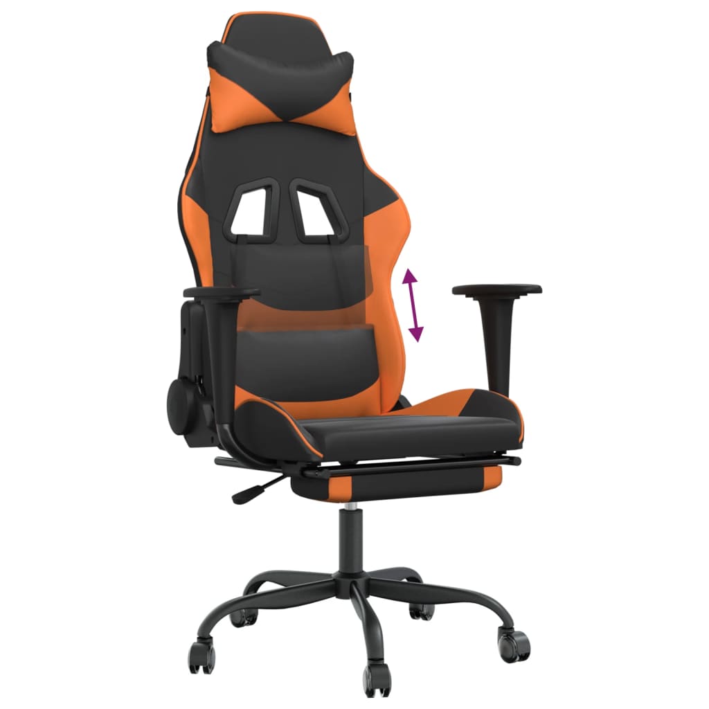 Silla gaming con reposapiés cuero sintético negro naranja vidaXL