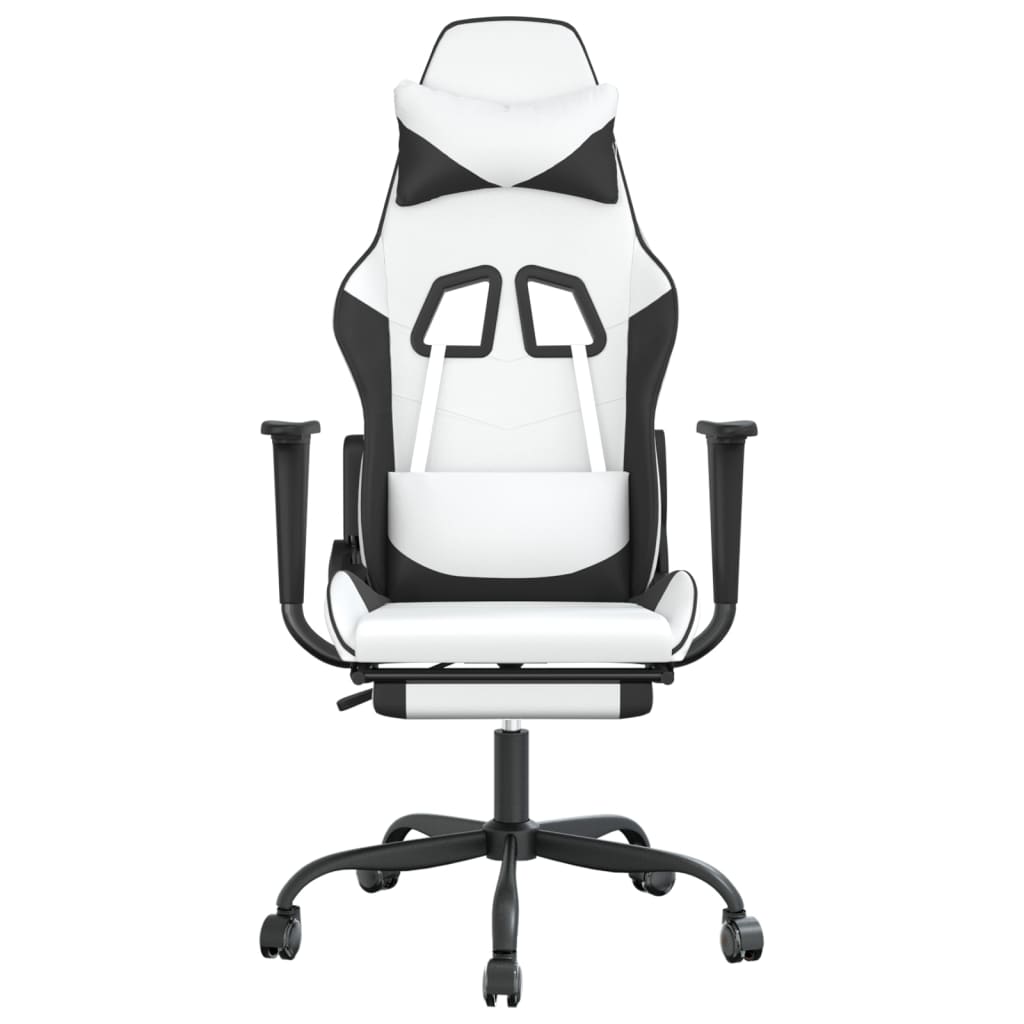 Silla gaming con reposapiés cuero sintético blanco negro