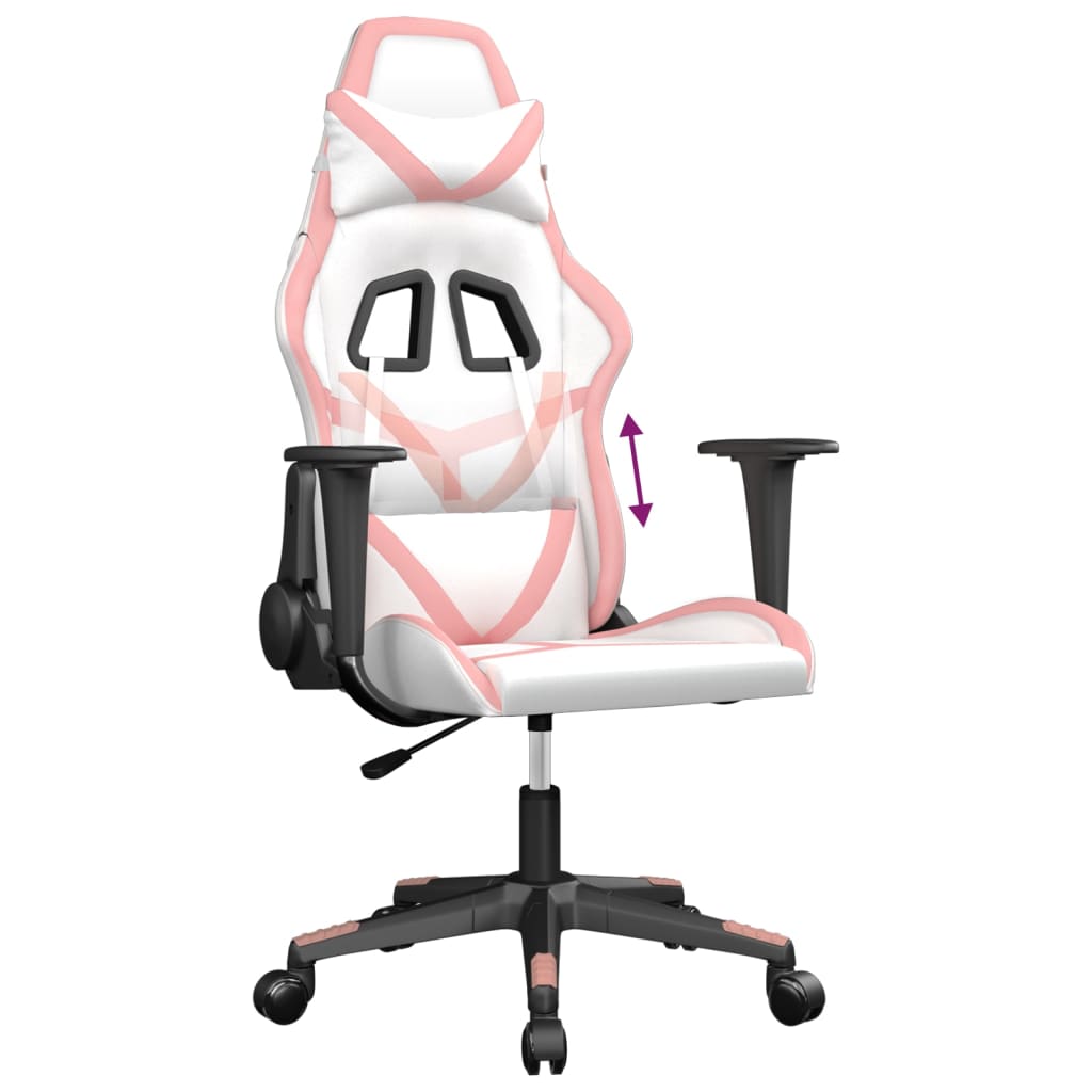 Silla gaming cuero sintético blanco y rosa vidaXL