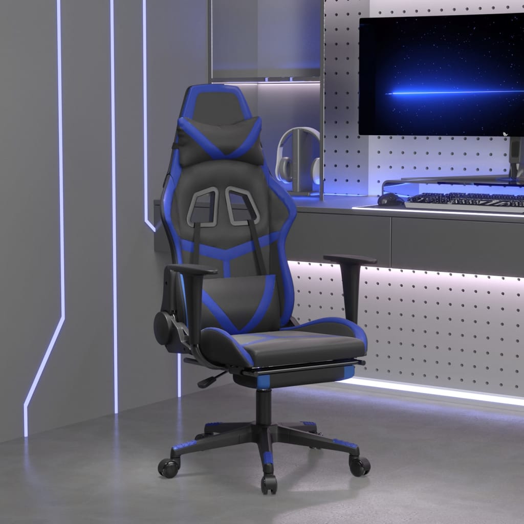 Vetonek Silla gaming con reposapiés cuero sintético negro azul