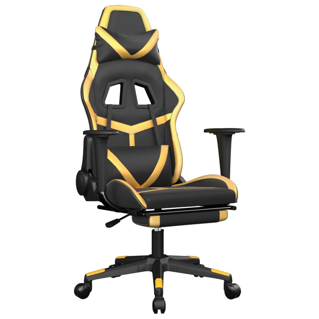 Silla gaming con reposapiés cuero sintético negro dorado vidaXL