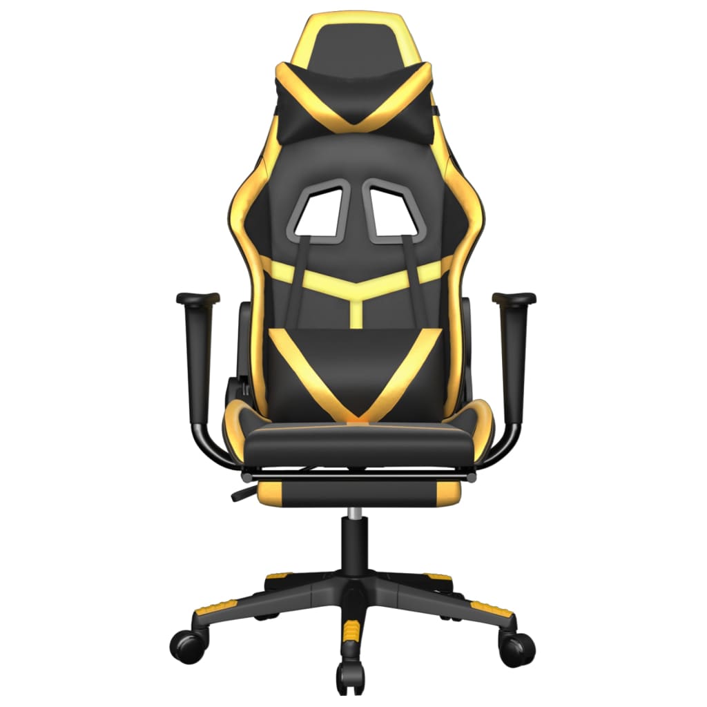 Silla gaming con reposapiés cuero sintético negro dorado vidaXL