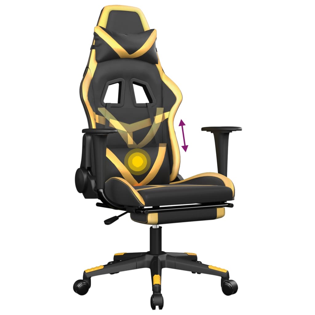 Silla gaming con reposapiés cuero sintético negro dorado vidaXL