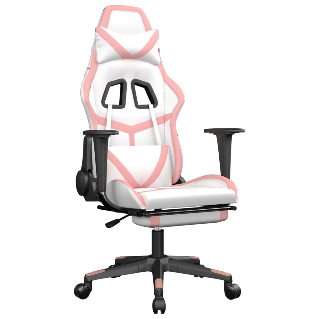 Silla gaming con reposapiés cuero sintético blanco y rosa vidaXL