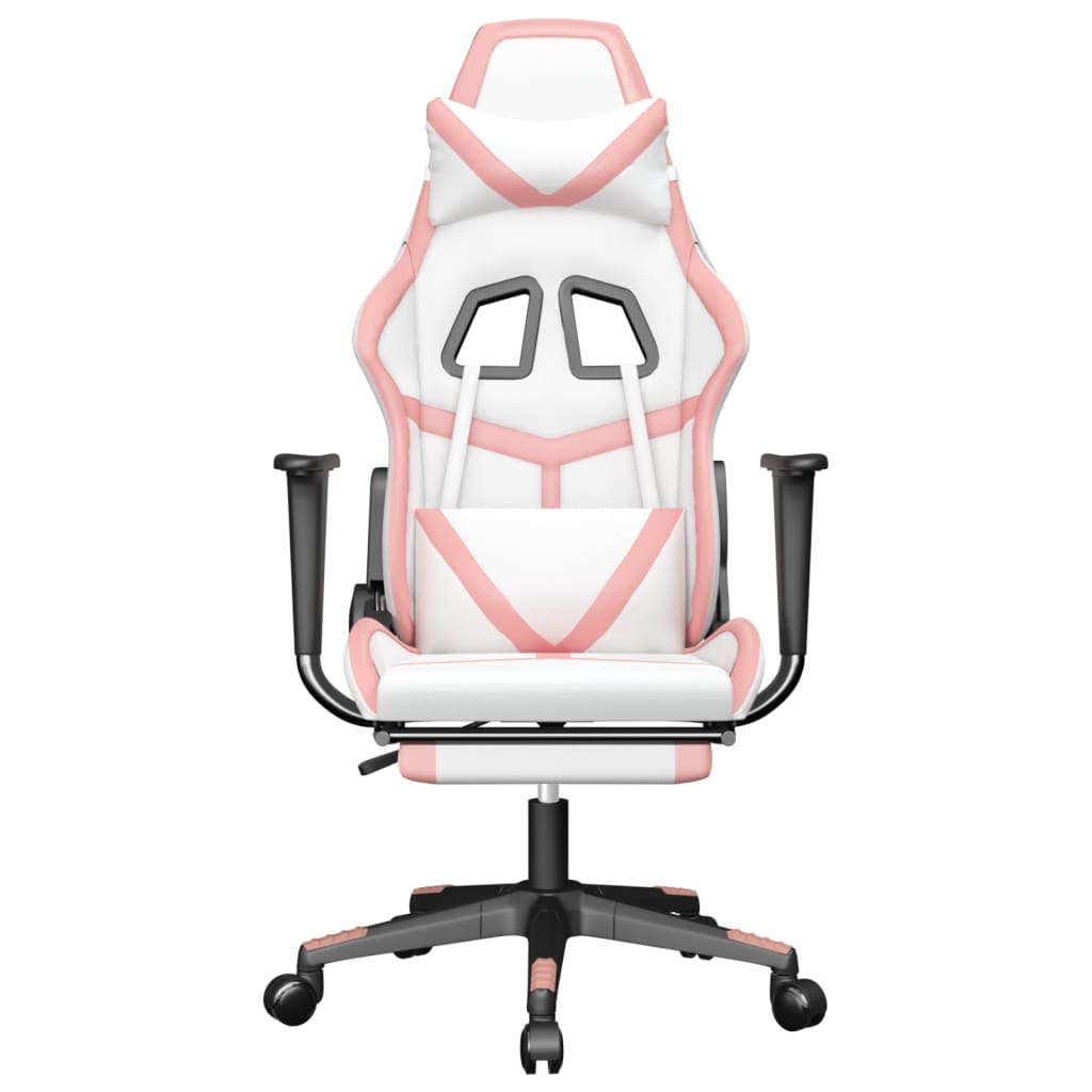 Silla gaming con reposapiés cuero sintético blanco y rosa vidaXL