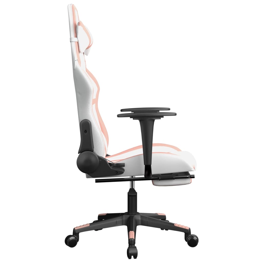 Silla gaming con reposapiés cuero sintético blanco y rosa vidaXL