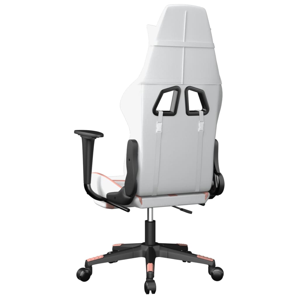 Silla gaming con reposapiés cuero sintético blanco y rosa vidaXL