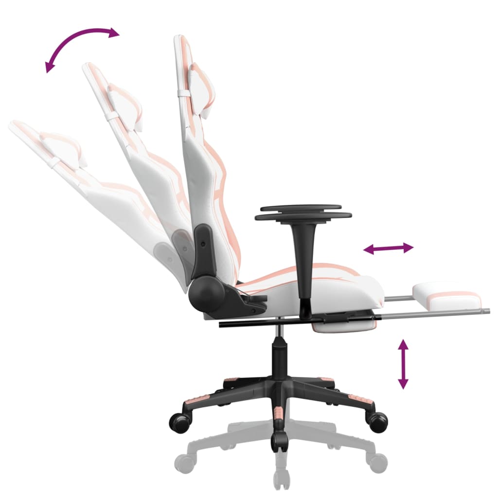 Silla gaming con reposapiés cuero sintético blanco y rosa vidaXL