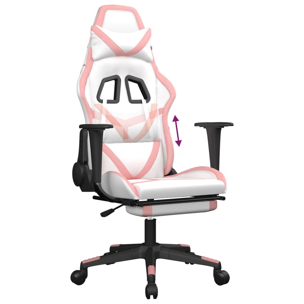 Silla gaming con reposapiés cuero sintético blanco y rosa vidaXL