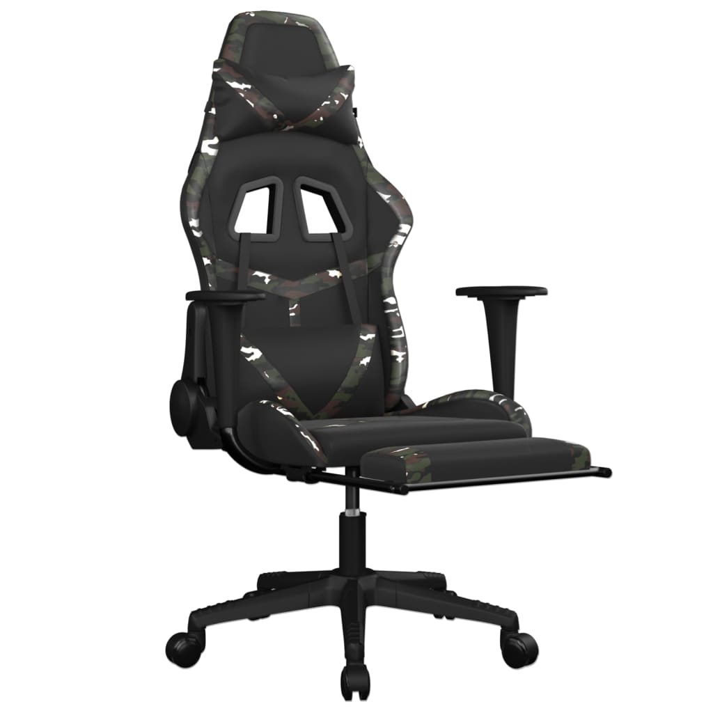 Silla gaming con reposapiés cuero sintético negro camuflaje vidaXL