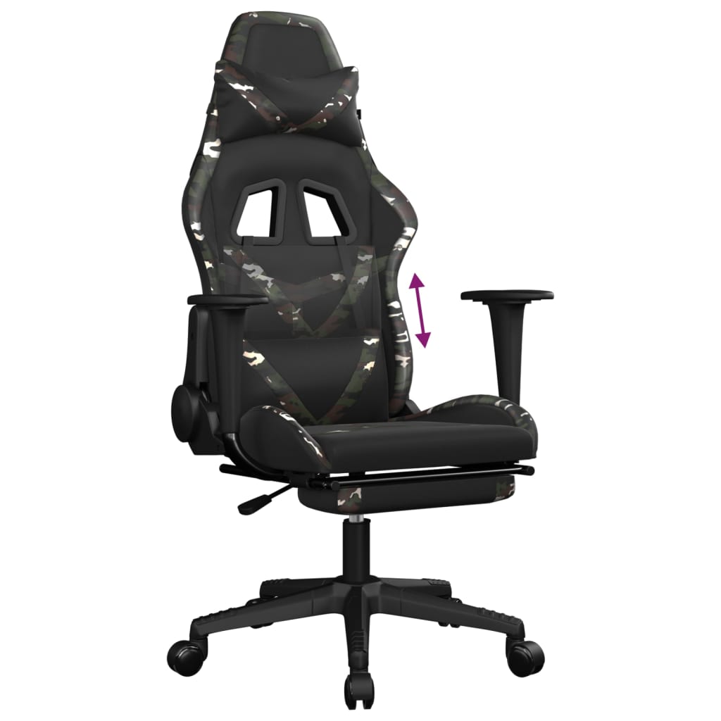 Silla gaming con reposapiés cuero sintético negro camuflaje vidaXL