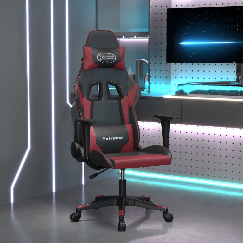 Vetonek Silla gaming cuero sintético negro y rojo vino tinto