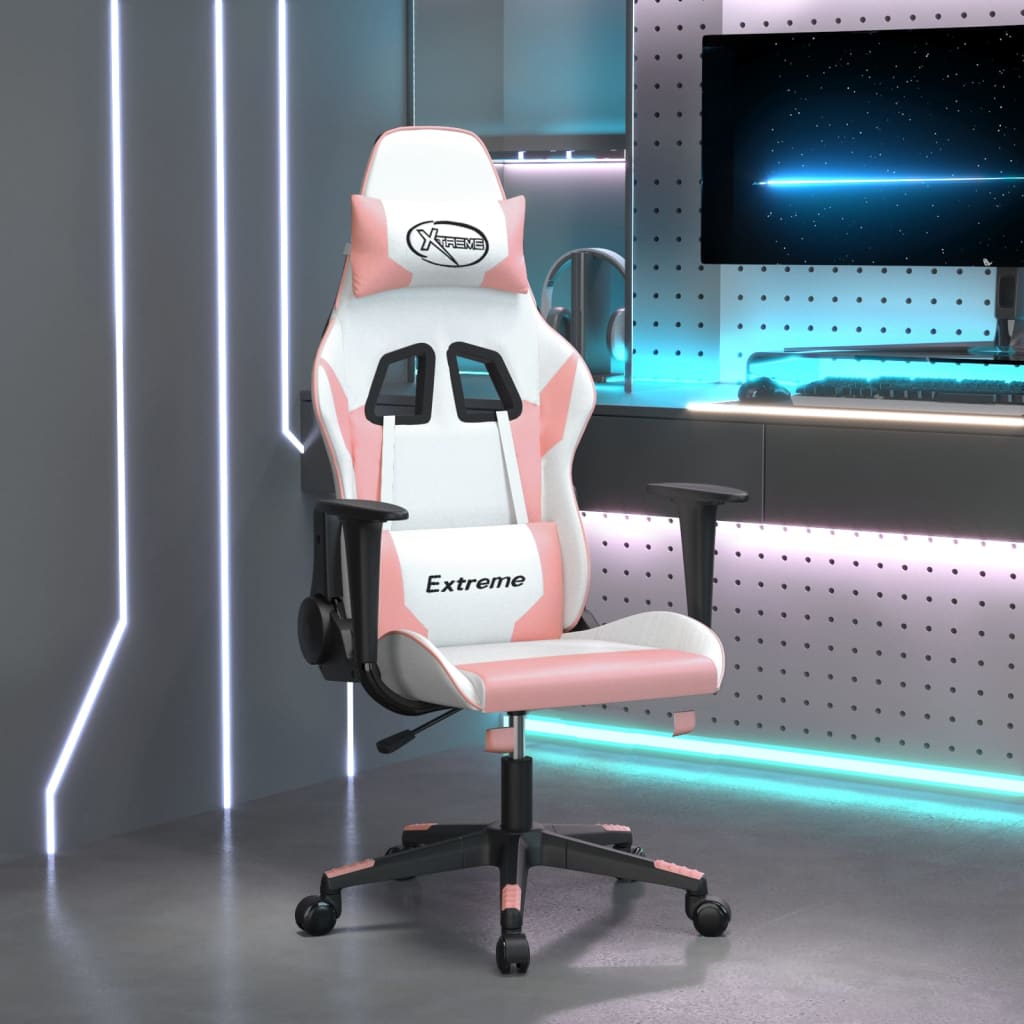 Vetonek Silla gaming cuero sintético blanco y rosa