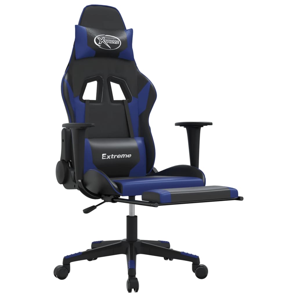 Silla gaming con reposapiés cuero sintético negro azul vidaXL