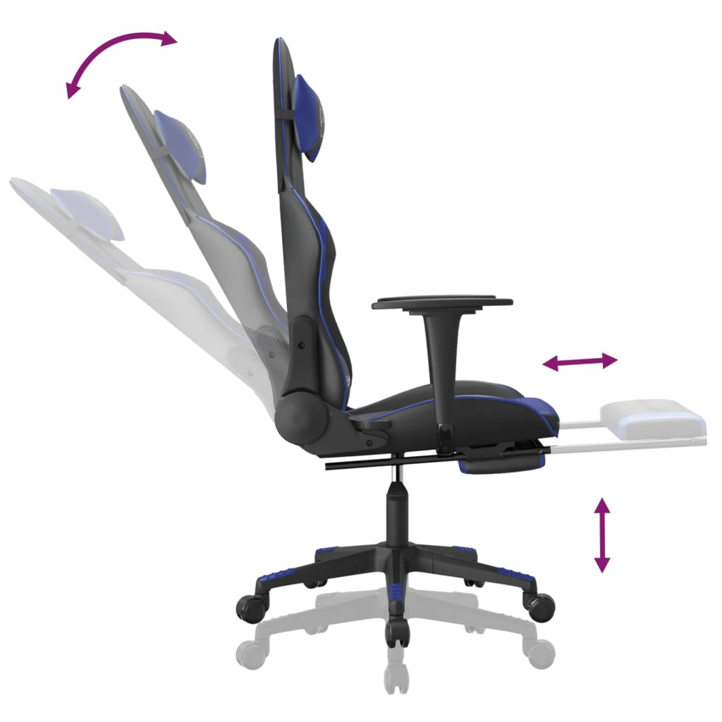 Silla gaming con reposapiés cuero sintético negro azul vidaXL