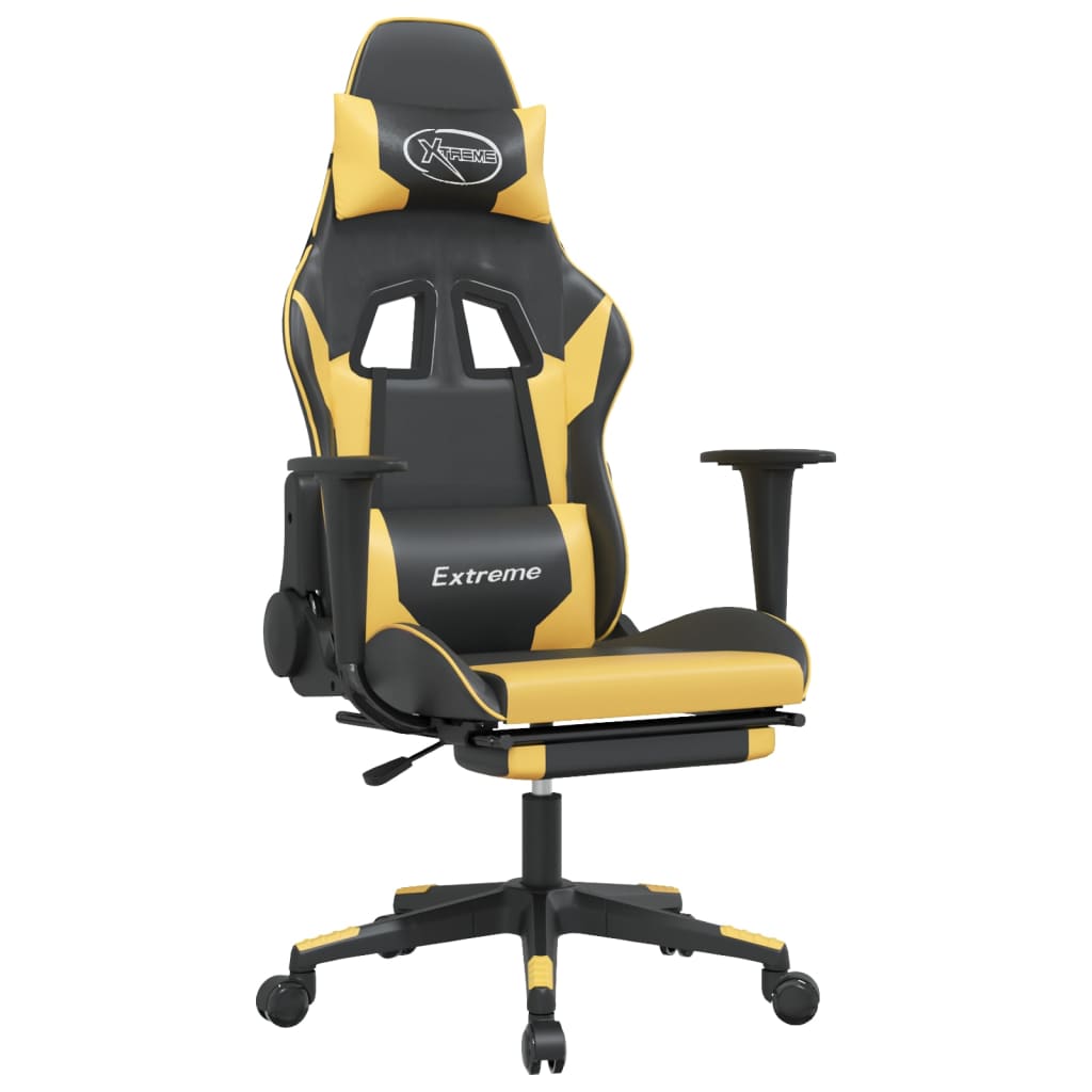 Silla gaming con reposapiés cuero sintético negro dorado vidaXL