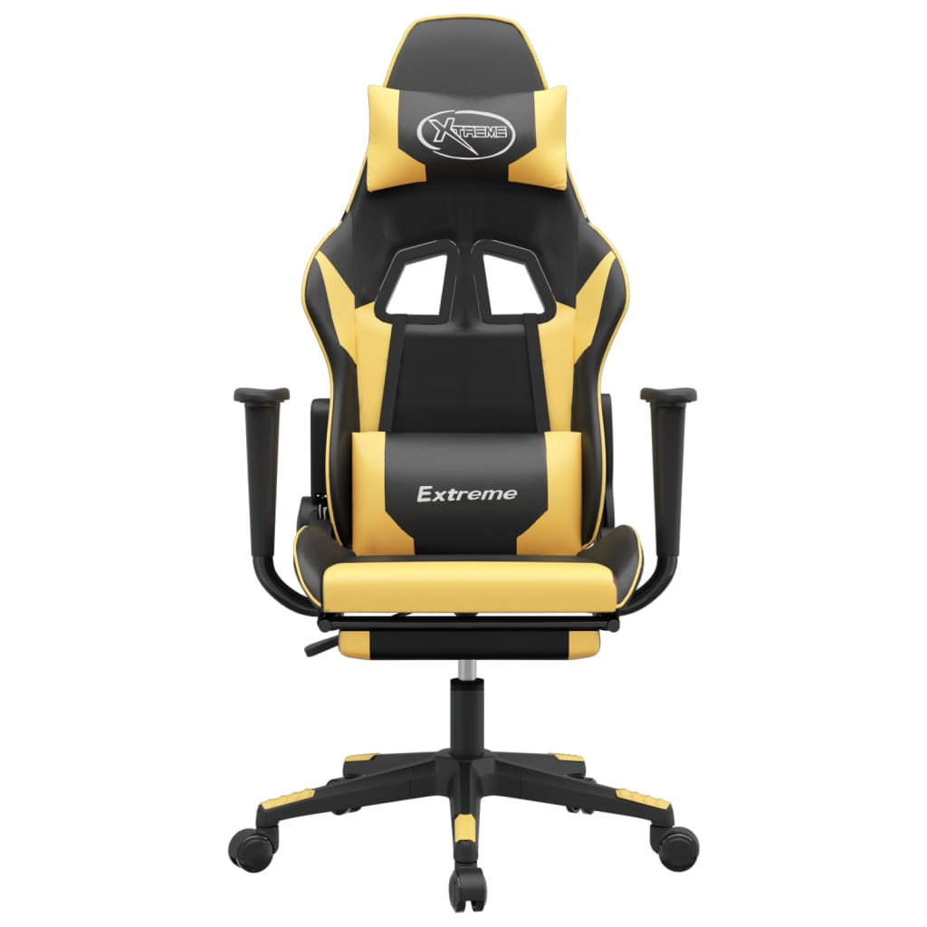 Silla gaming con reposapiés cuero sintético negro dorado vidaXL