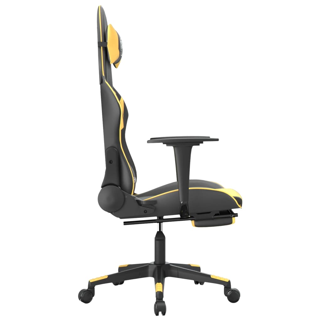 Silla gaming con reposapiés cuero sintético negro dorado vidaXL