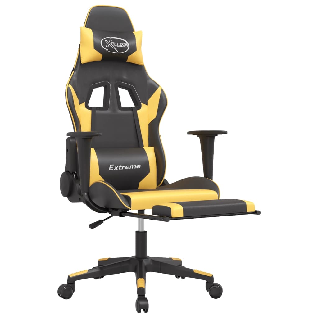 Silla gaming con reposapiés cuero sintético negro dorado vidaXL