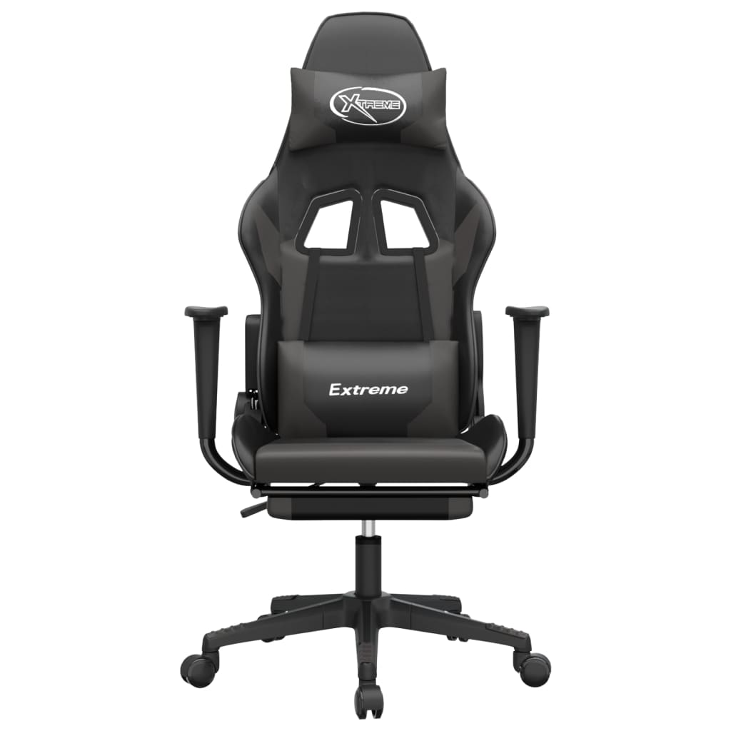 Silla gaming con reposapiés cuero sintético negro gris vidaXL