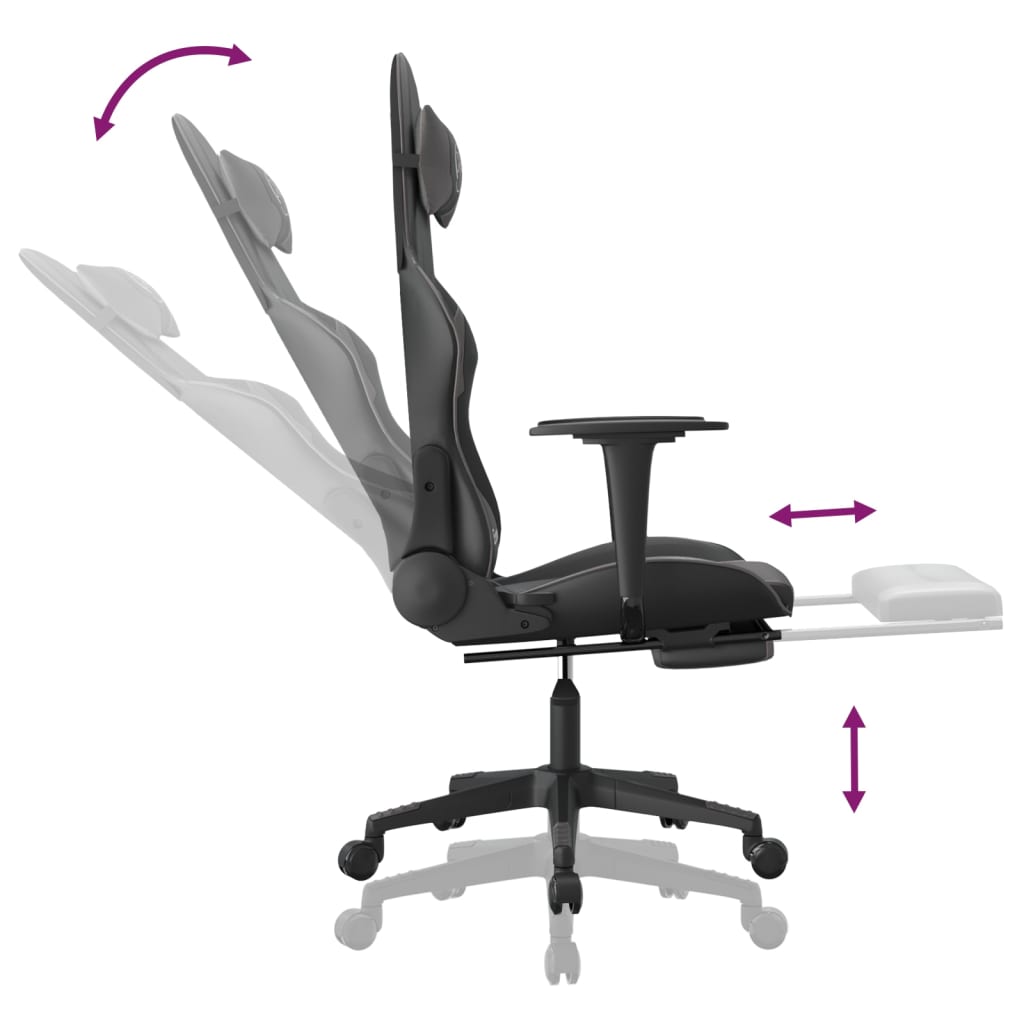 Silla gaming con reposapiés cuero sintético negro gris vidaXL