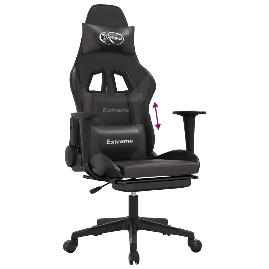 Silla gaming con reposapiés cuero sintético negro gris vidaXL