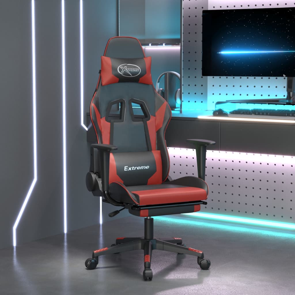 Vetonek Silla gaming con reposapiés cuero sintético negro rojo tinto