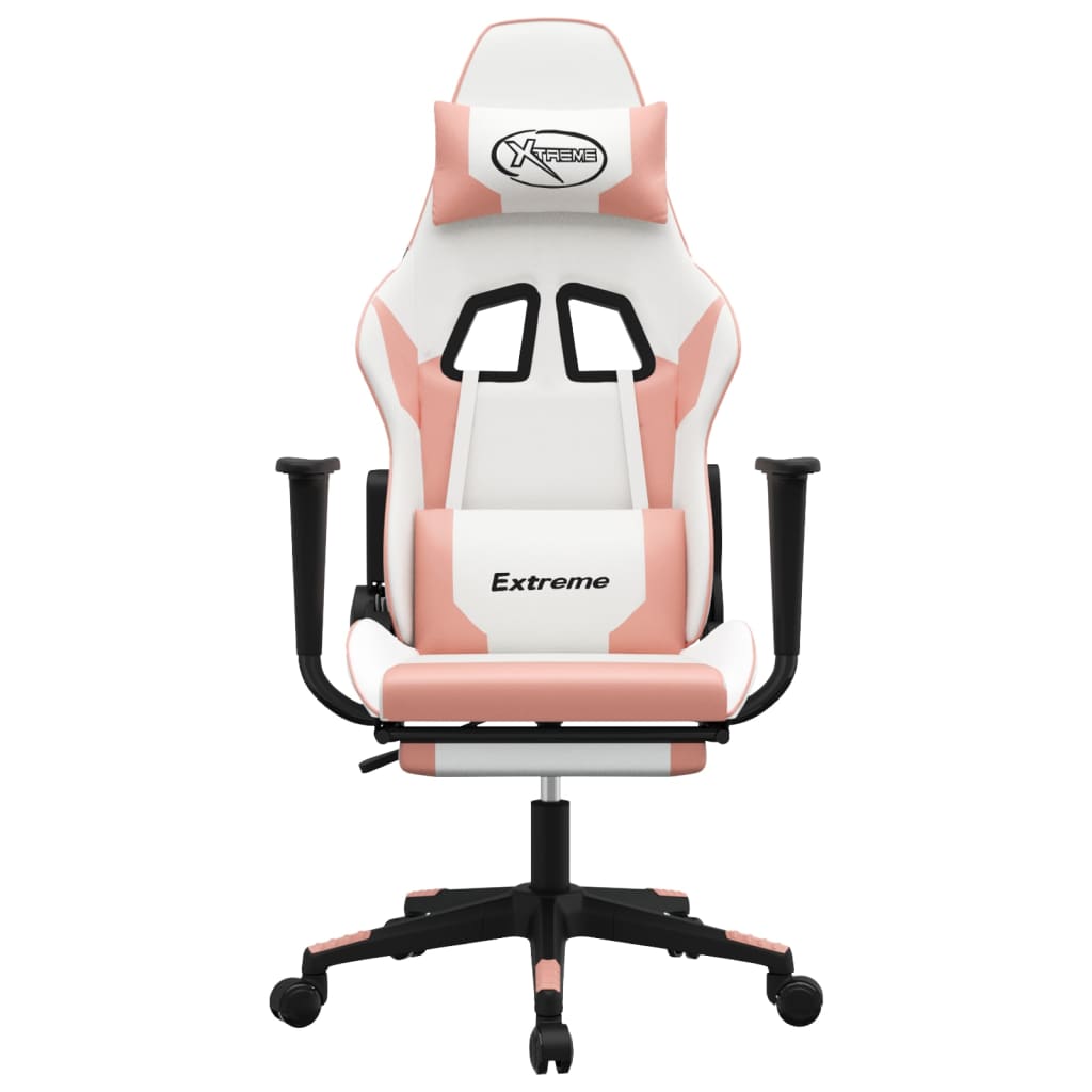 Silla gaming con reposapiés cuero sintético blanco y rosa vidaXL