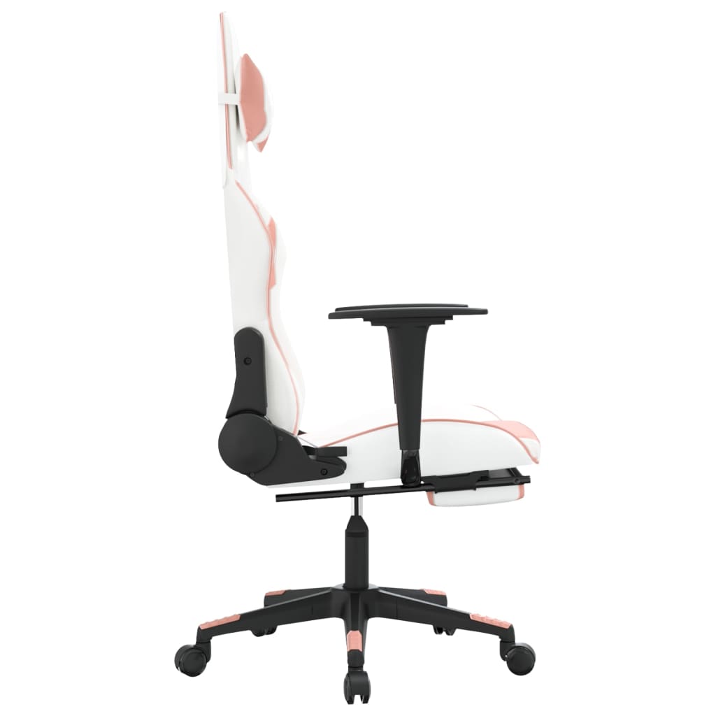 Silla gaming con reposapiés cuero sintético blanco y rosa vidaXL