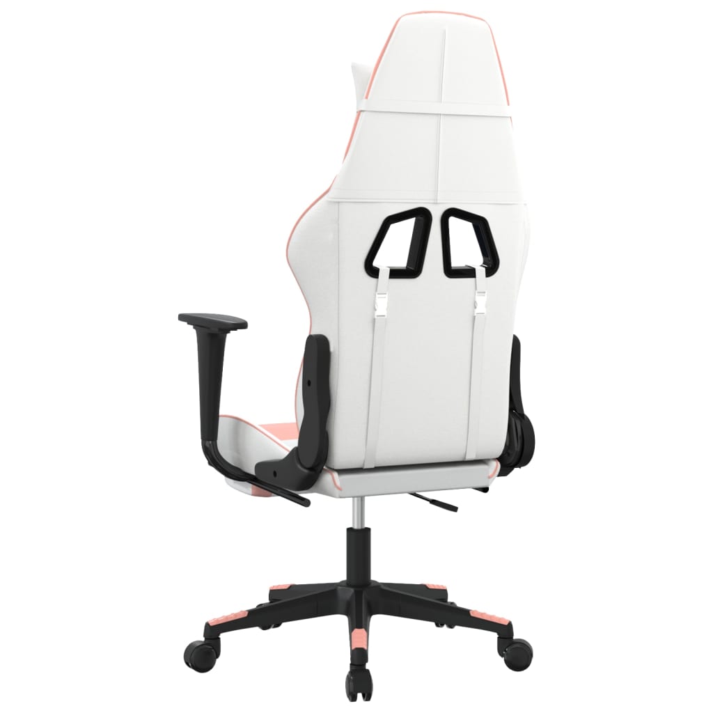 Silla gaming con reposapiés cuero sintético blanco y rosa vidaXL