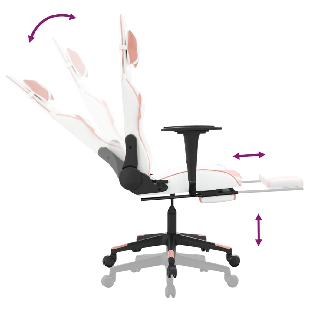 Silla gaming con reposapiés cuero sintético blanco y rosa vidaXL