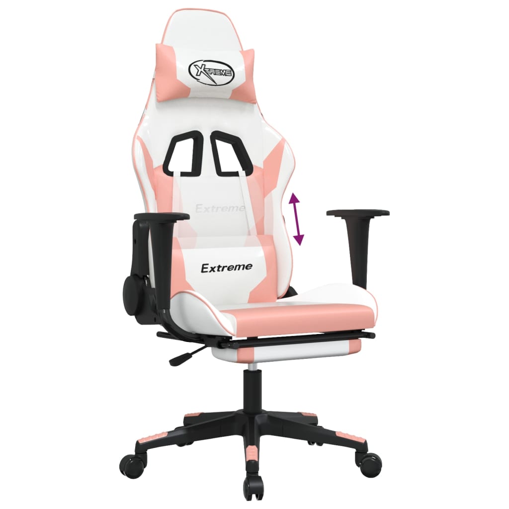 Silla gaming con reposapiés cuero sintético blanco y rosa vidaXL