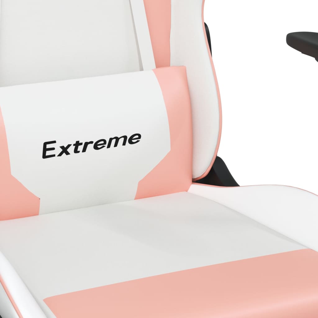 Silla gaming con reposapiés cuero sintético blanco y rosa vidaXL