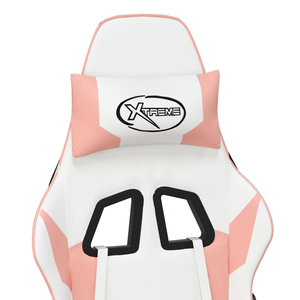 Silla gaming con reposapiés cuero sintético blanco y rosa vidaXL