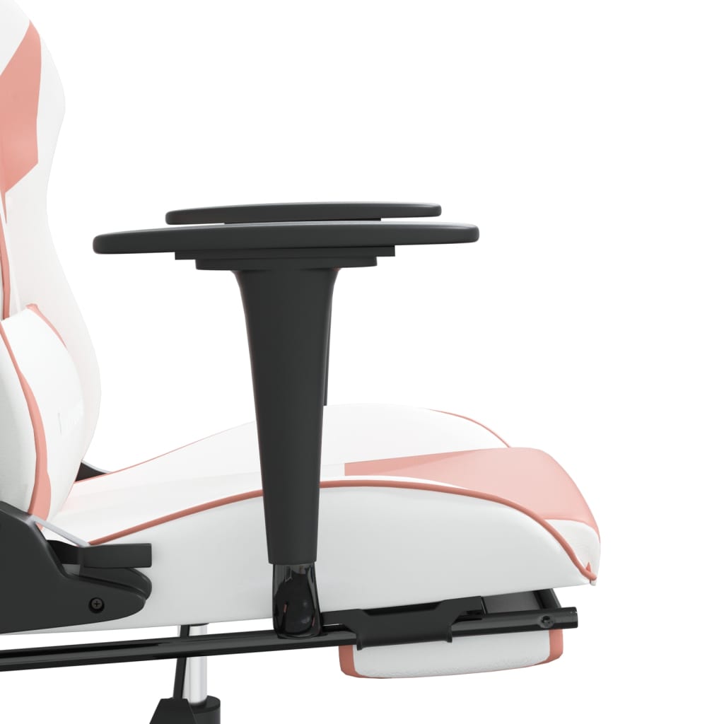 Silla gaming con reposapiés cuero sintético blanco y rosa vidaXL